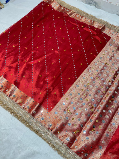 Ghungroo Mirror Handwork Premium Soft Tissue Saree