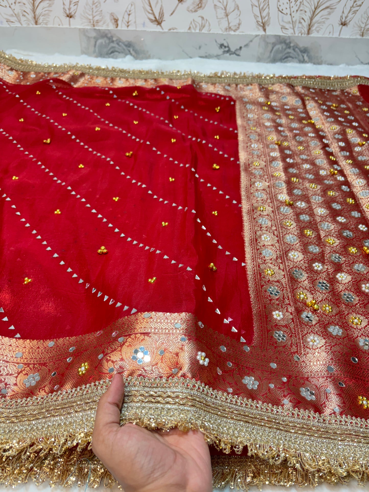 Ghungroo Mirror Handwork Premium Soft Tissue Saree