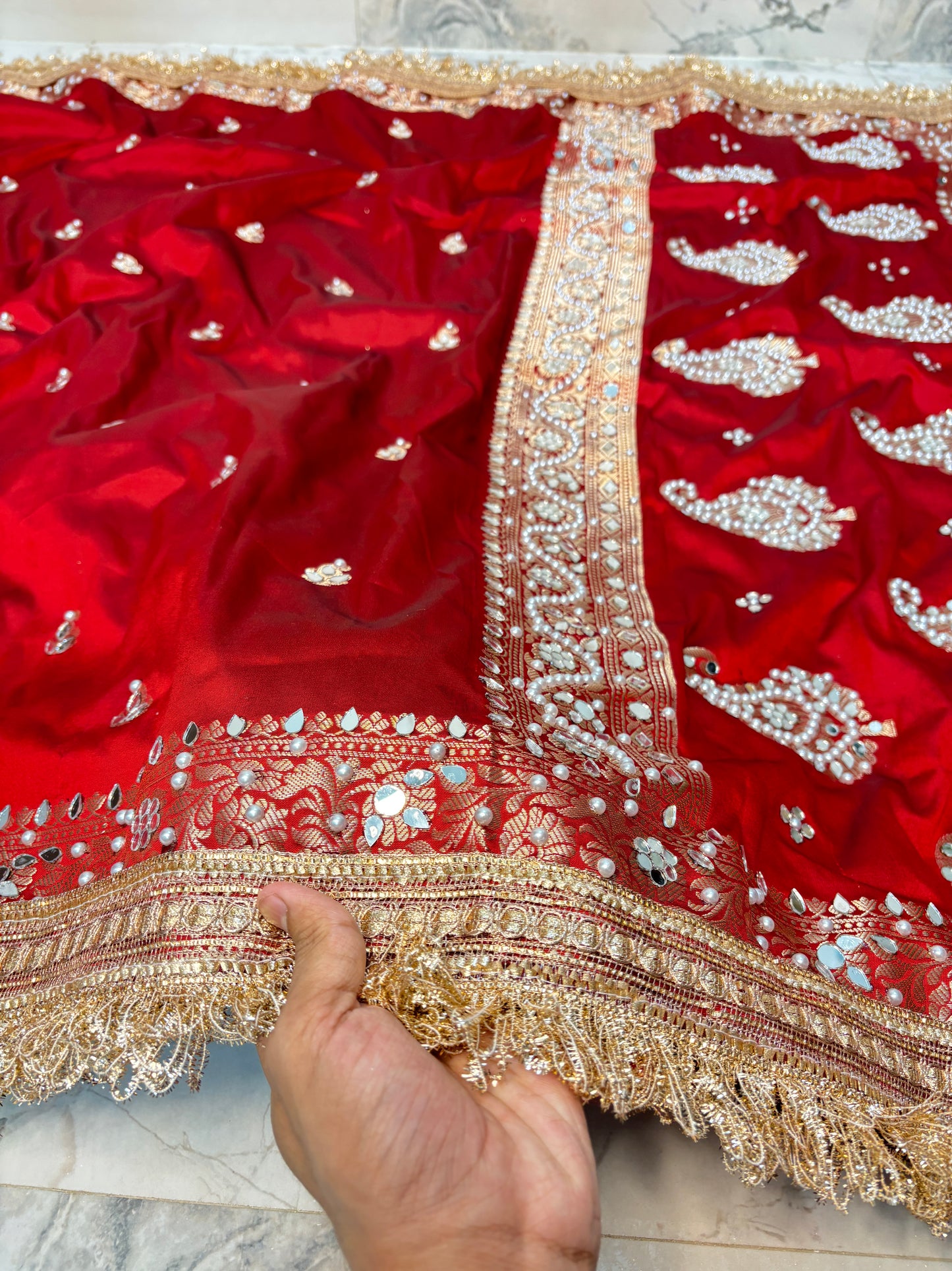 Mirror worked Premium Soft Catlon Silk Saree