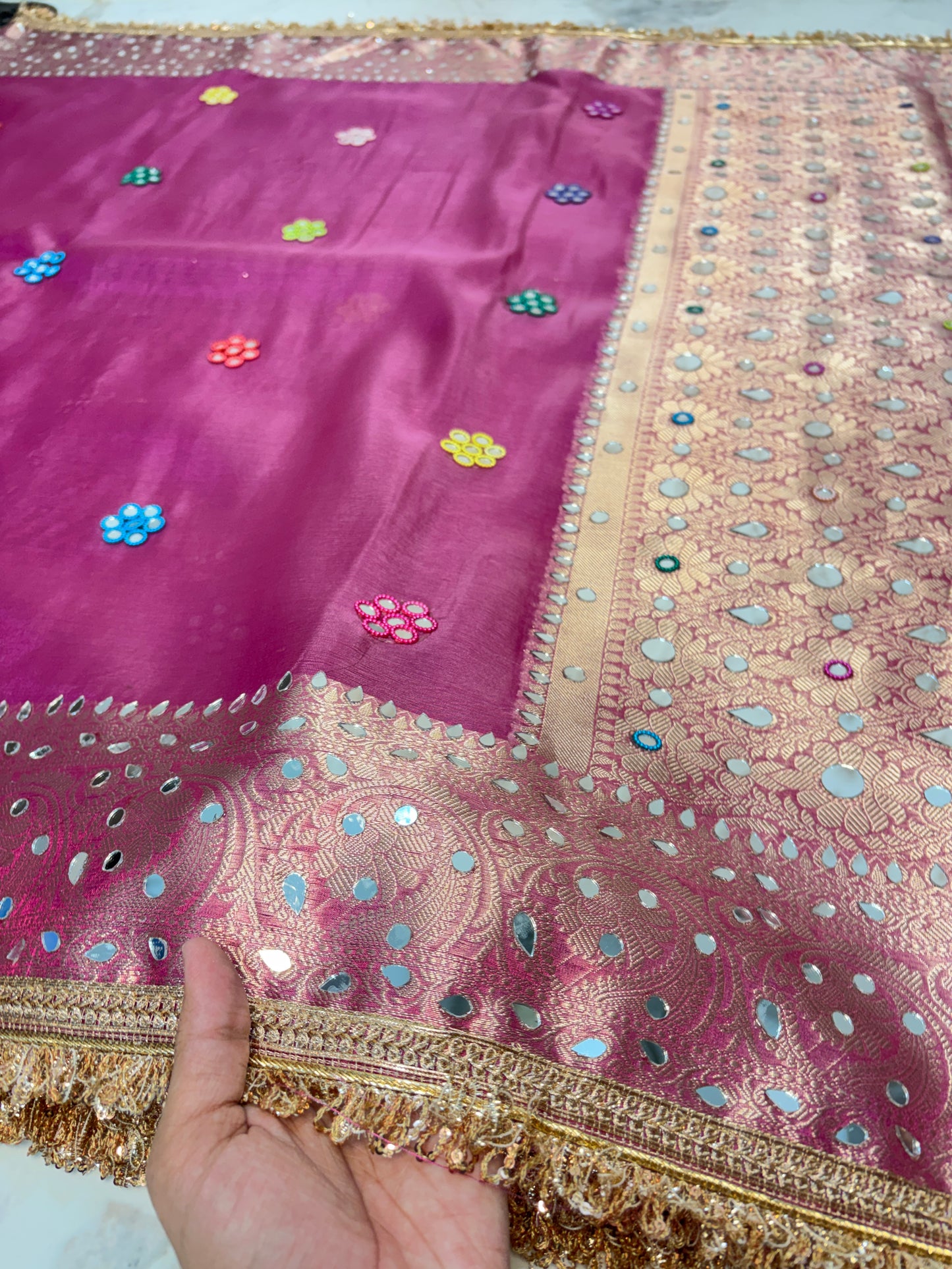 Mirror worked Premium Soft Tissue saree