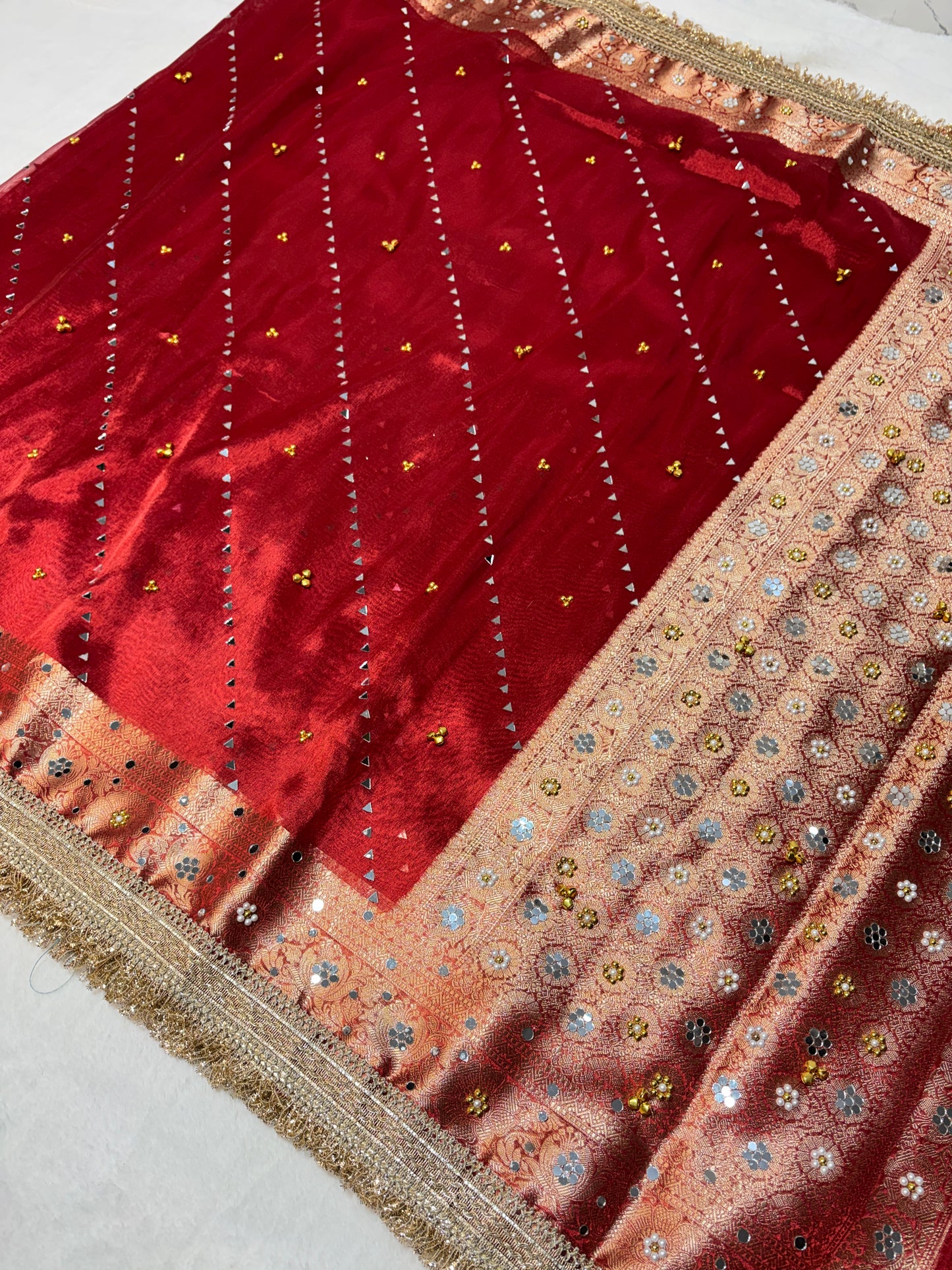 Ghungroo Mirror Handwork Premium Soft Tissue Saree