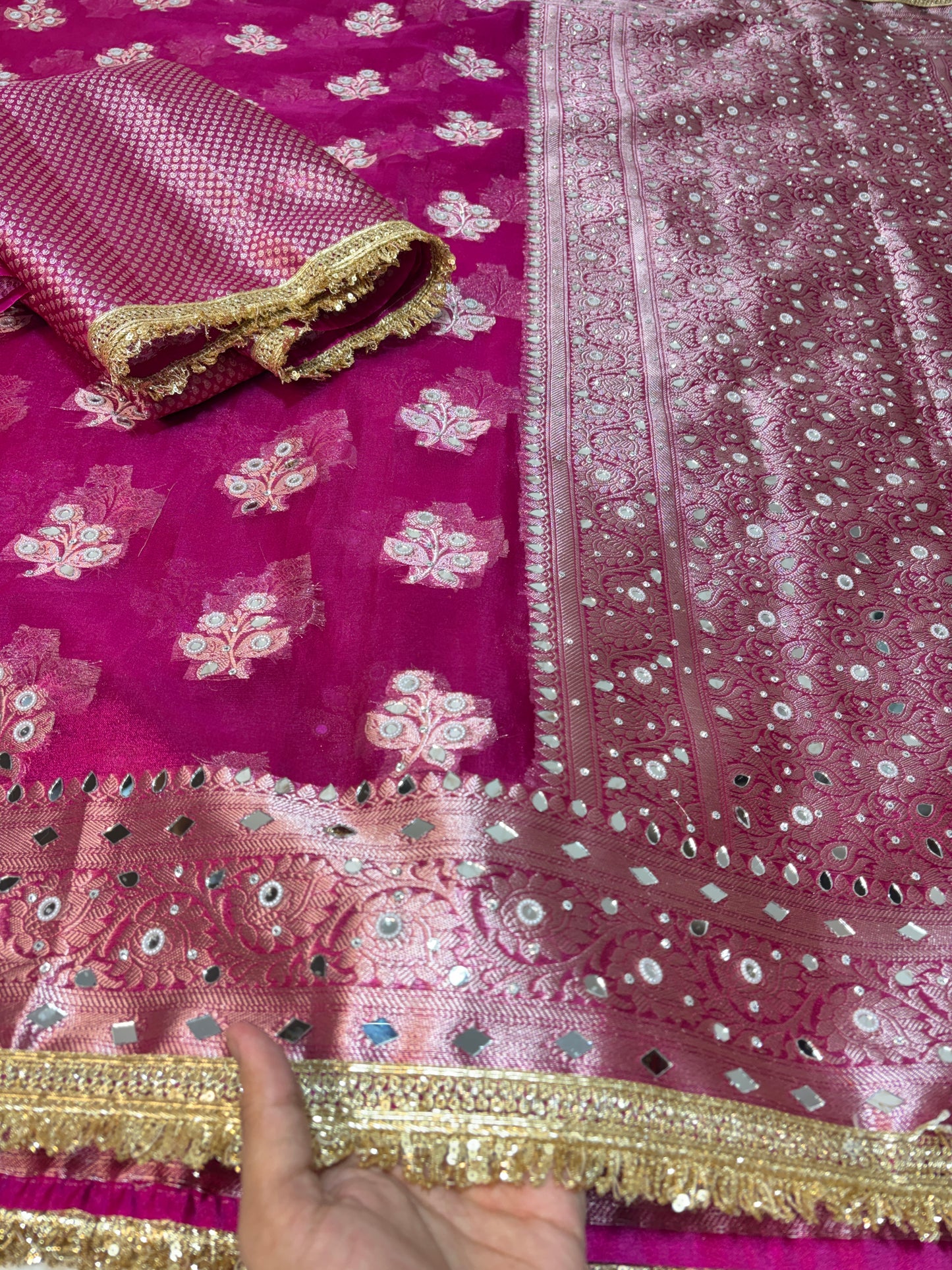 Mirror handwork premium soft Tissue Saree