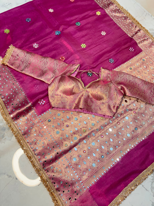Mirror worked Premium Soft Tissue saree