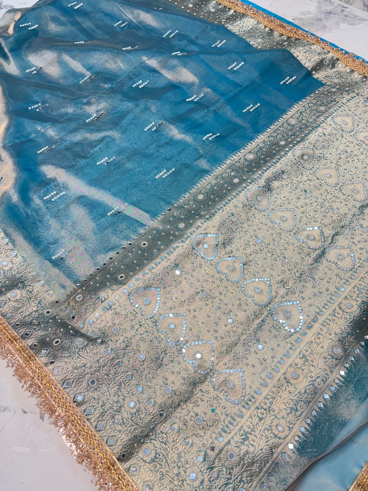 Mirror worked Premium Soft Tissue Saree
