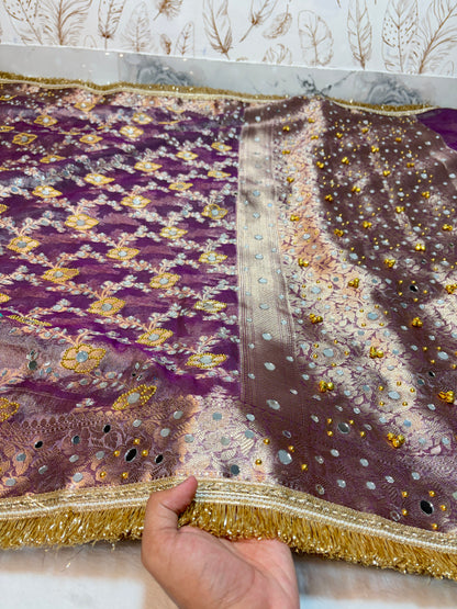 Ghungroo mirror handwork Premium Soft Tissue Saree