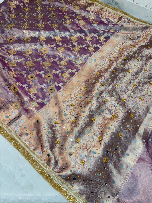 Ghungroo mirror handwork Premium Soft Tissue Saree