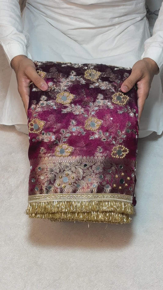 Ghungroo Banarasi Mirror & Pearl Handworked Soft Tissue saree