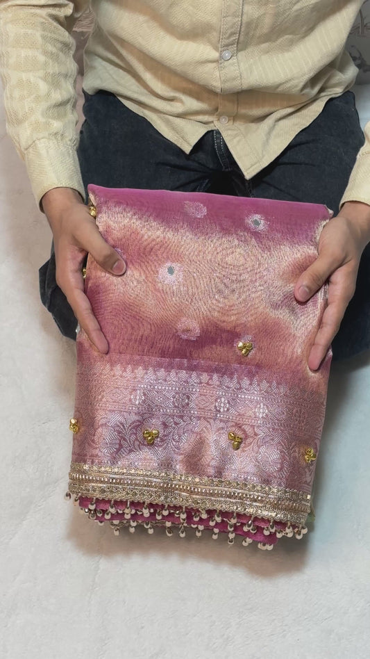 Ghungroo Handwork Premium Soft Tissue Saree