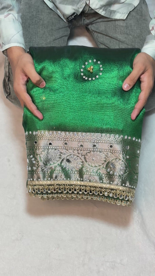 Ghungroo Mirror Handwork Premium Soft Tissue Saree