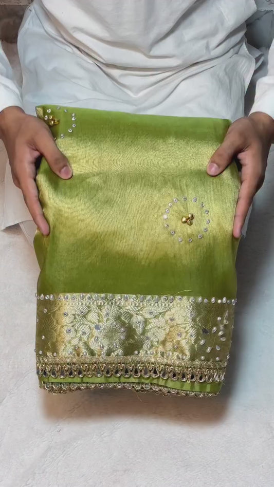 Ghungroo mirror handwork premium soft tissue saree