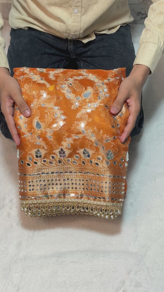 Ghungroo Mirror Handwork Premium Soft Tissue Saree