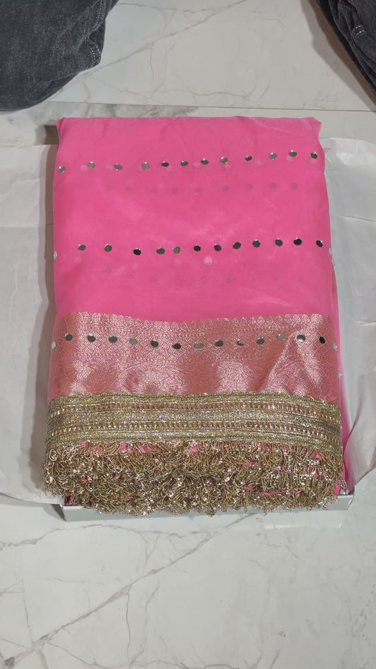 Mirror worked Premium Soft Kora Saree