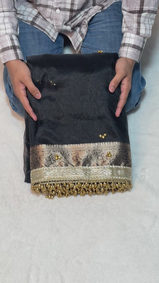 Ghungroo Handwork Soft Premium Tissue Saree