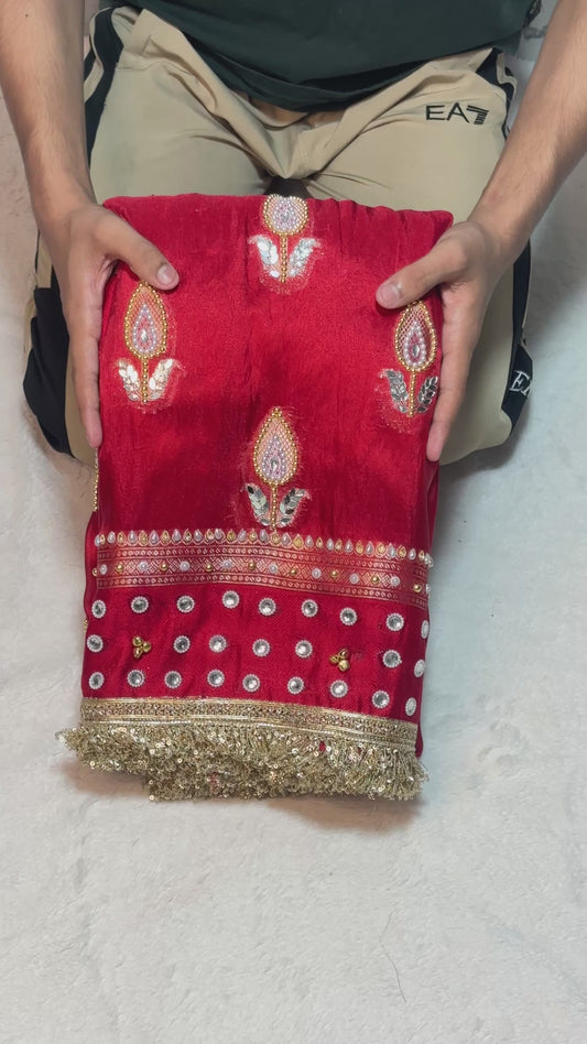 Ghungroo Banarasi Mirror & Pearl Handwork Soft Tissue Saree