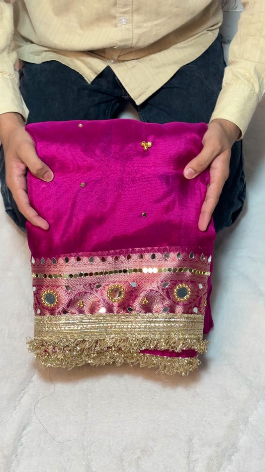 Ghungroo Mirror Handwork Premium Soft Tissue Saree