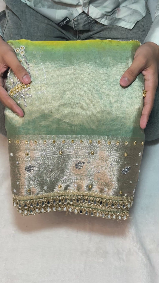 Ghungroo Mirror Handwork Premium Soft Tissue Saree