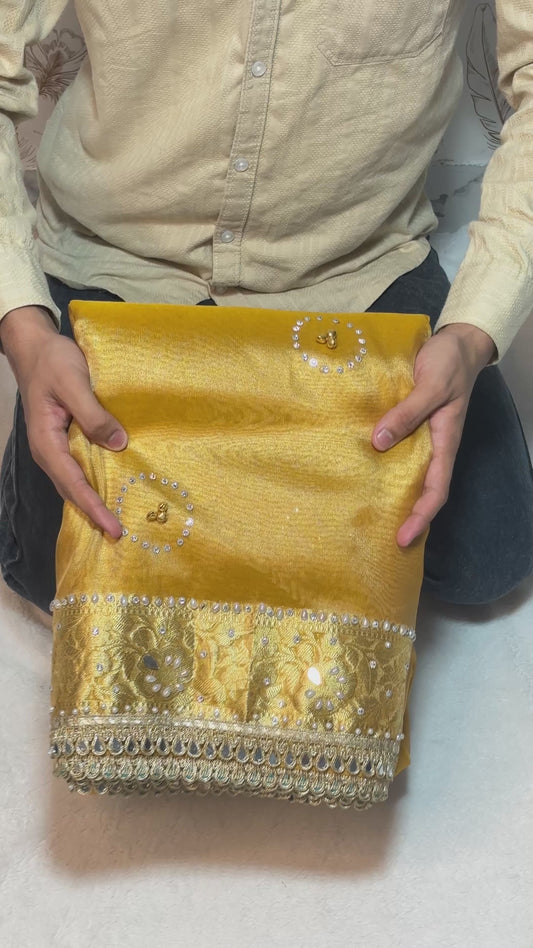 Ghungroo Mirror Handwork Premium Soft Tissue Saree